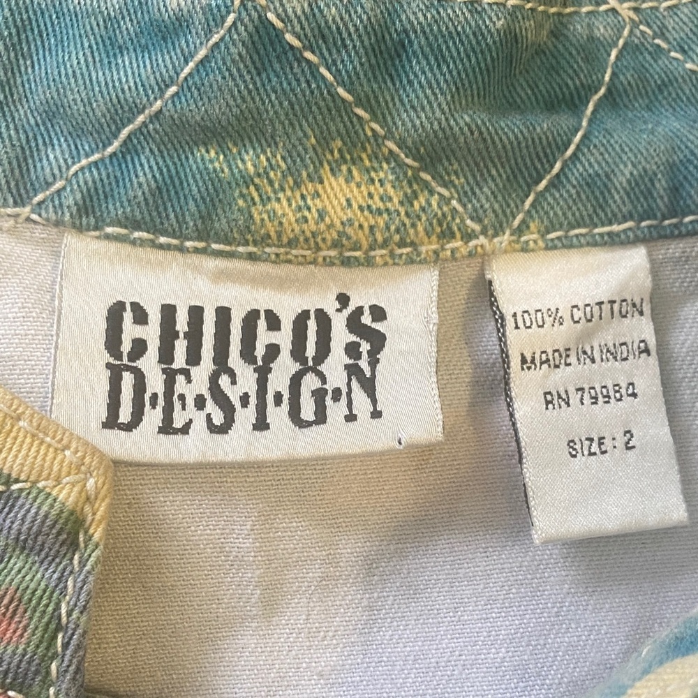 Chico's Blue and Green Oriental Cotton Jacket - Picture 2 of 4